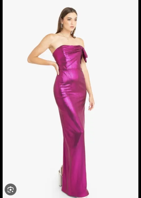 Black Halo Womens Divina Pink Metallic Strapless Evening Dress Gown 4 NWT