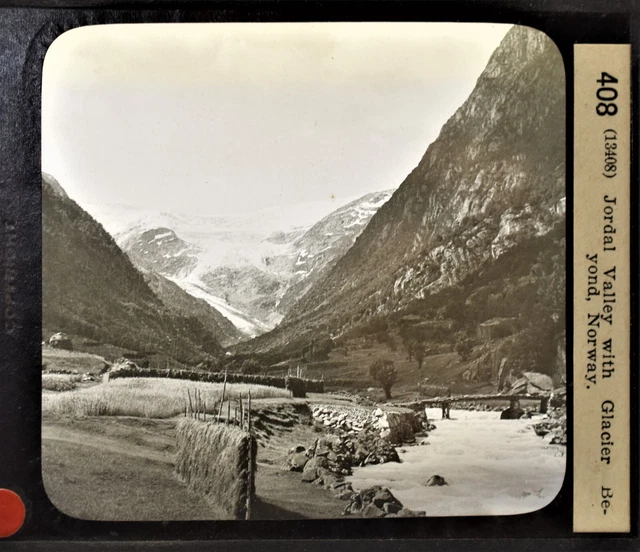 11-408 Magic Lantern Glass Slide Photo Jordal Valley Norway Glacier