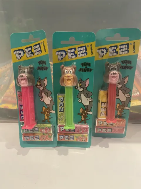 PEZ Tom And Jerry Spike MOC Euro Cards 3 Variations.  Rare/mint