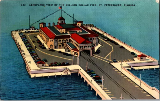 Vintage 1940's Airplane View Million Dollar Pier St. Petersburg Florida Postcard
