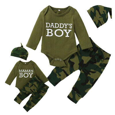Baby Camouflage Bedruckte Outfits Sets Langarmshirts Hosen Mütze Freizeitanzug