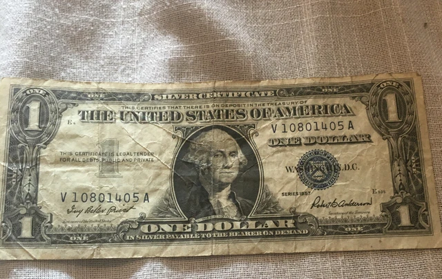 1957 United States  $1 Silver Certificate Blue Seal V 10801405 A