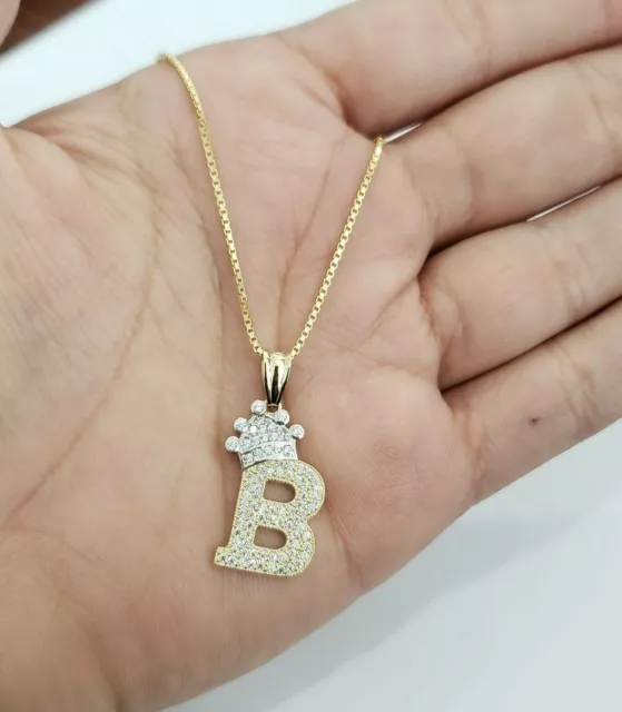 10k Yellow Gold Crown Initial Alphabet Letter B Pendant Charm King Free Chain