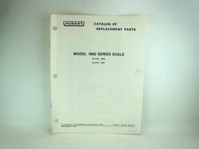 Hobart Model 1860 Series Scale  1860MCatalog Of Replacement Parts 1860M & 1860F
