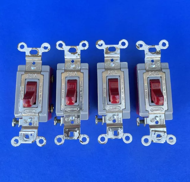 4 X Hubbell Series 1200 20A 120 277 VAC Toggle Light Switch Red Single Pole