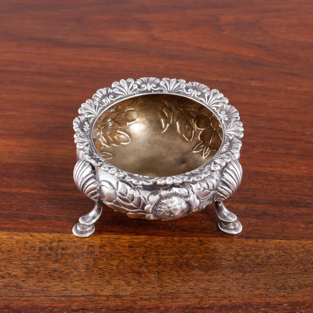 Gorham Sterling Silver Footed Salt Cellar #2150 Repousse Shell Rim Floral