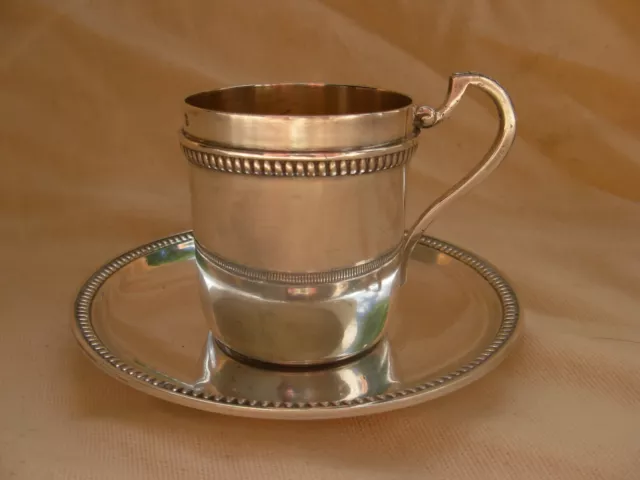 French Art Deco Sterling Silver Coffee Cup & Saucer,Early 20Th Century.
