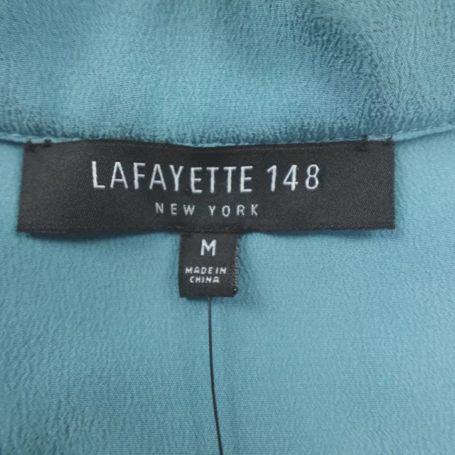 Lafayette 148 NY Blouse Womens Medium Blue Steel Silk Tunic Quiet Luxury Career 3