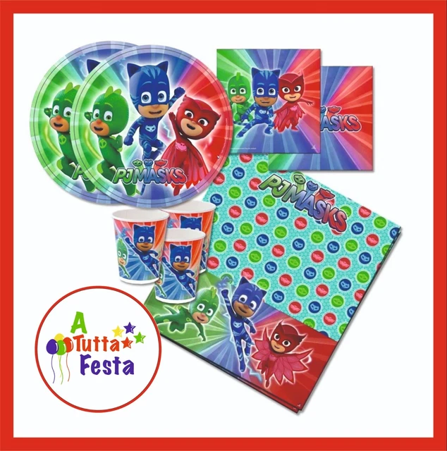 KIT ADDOBBI FESTA COMPLEANNO PJ Masks PIGIAMINI X8X16X24X32X40 PERSONE  PIATT