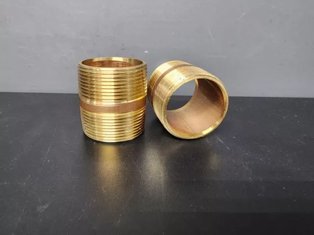 Lot of 2 Grainger Approved Nipple Red Brass 1-1/2" x 1-3/4" OAL 1VGZ1