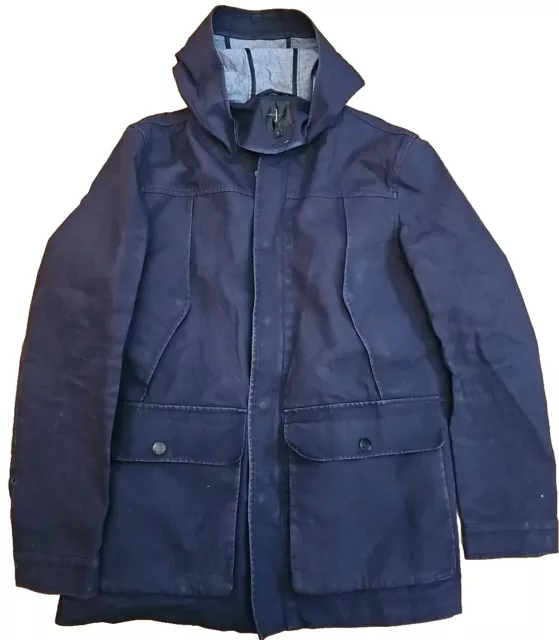 Jasper Conran Men's Versatile Coat Size S Navy Denim Hooded With detachable Vest
