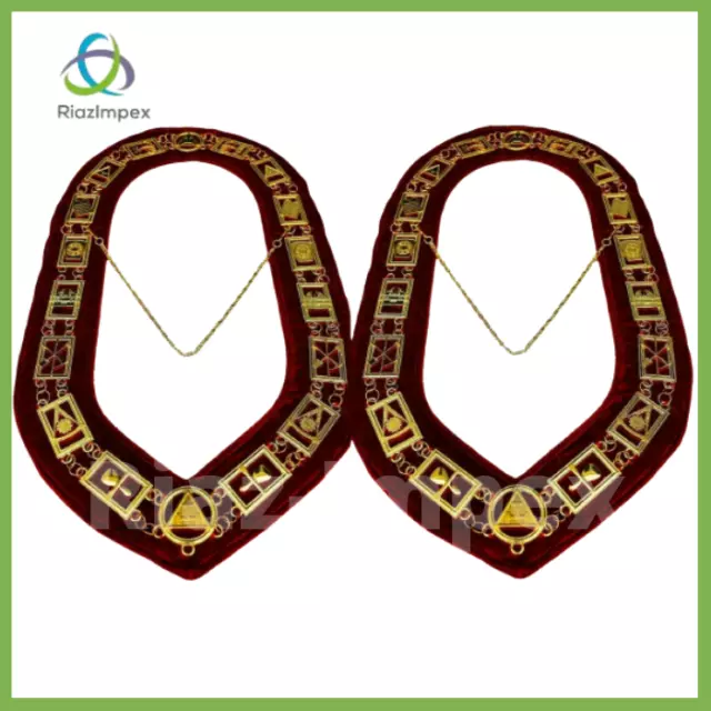 NEW SET of 2 Royal Arch Chain Collar Regalia Red Velvet Masonic Jewel York Rite