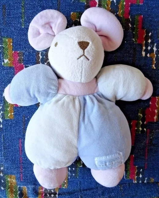Hb/  Doudou Peluche Vintage Souris Nounours Bleu Rose Vert Blanc 30 Cm Tbe