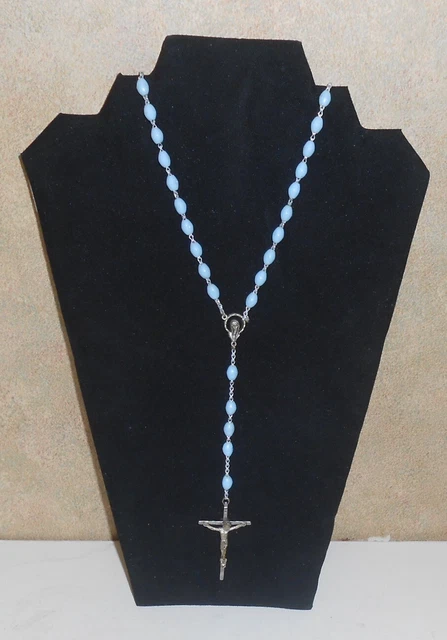 Vintage Rosary Italy Cross Light Blue Beads Crucifix