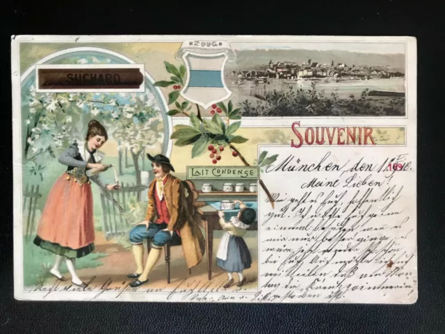 AK Litho (302) Werbung für Suchard Cacao Schokolade Kanton Zug Zoug