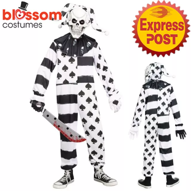 CK2278 DEMONIC JESTER Boy Clown Child Horror Twisted Halloween Costume ...