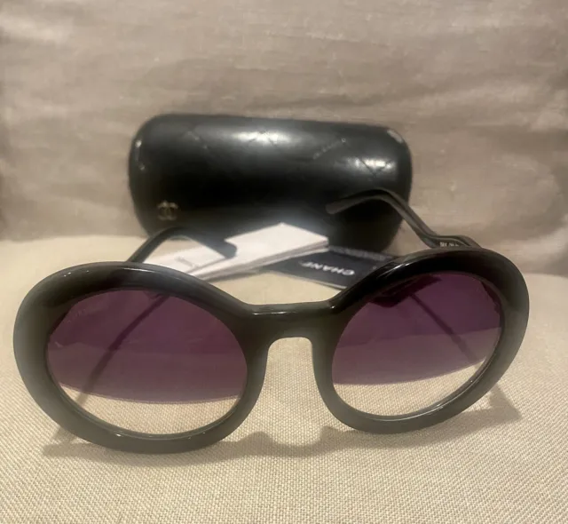 CHANEL S/S 2007 Black Round Half-tint Sunglasses S5018 Wavy Arms CC Logo.  $2,800.00 - PicClick