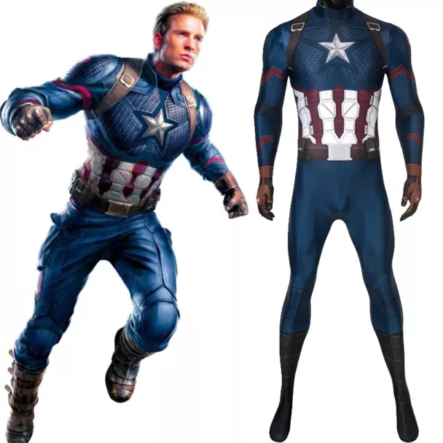 The Avengers Endgame Captain America Jumpsuit Cosplay 3D Costume Halloween Party