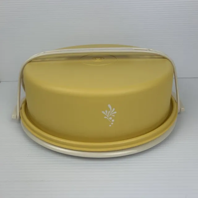 Vintage Tupperware Cake Pie Taker Harvest Gold Carry Container With Handle