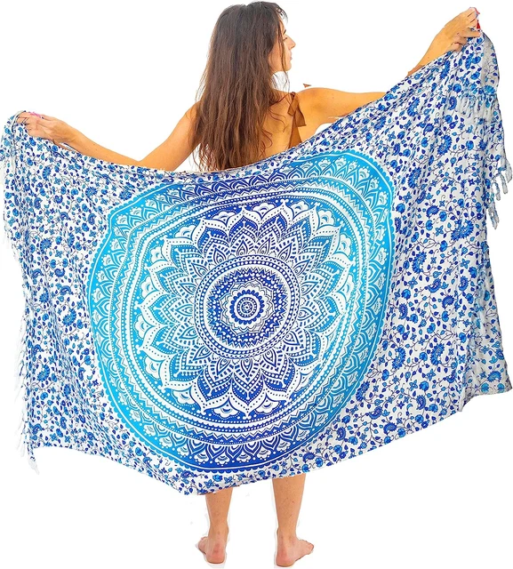 Pareo Da Spiaggia Donna Boho - 180x130 Cm - Sarong Multiuso - Copricostume Elegante Con Nappe - Foto 2