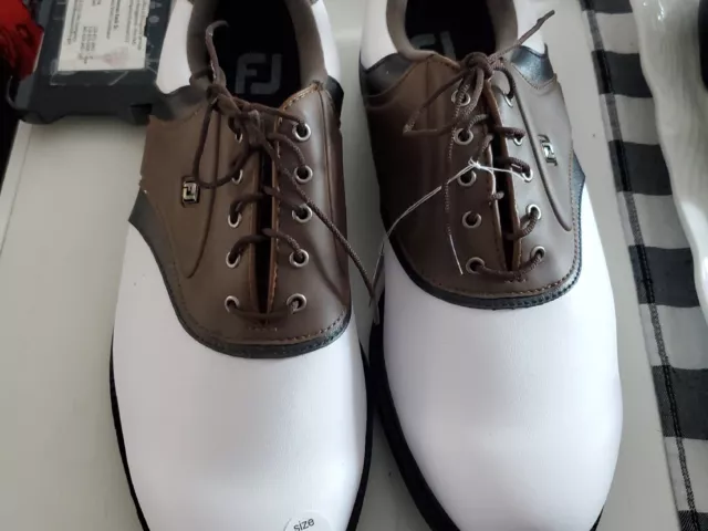 FootJoy SoftJoy Golf Shoes Men's Size 13W White/Brown Leather VTG NEW