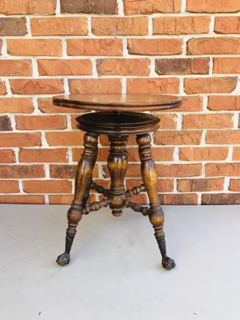 Antique Clawfooted Glass Ball Adjustable Piano Stool