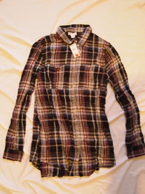 Full Tilt Women's Plaid Flannel Button Down Western Shirt Medium