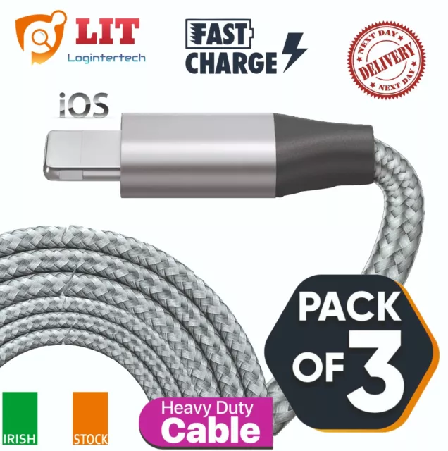 3Pack Pour IPHONE Résistant Chargeur USB Tressé Câble Fil 11 10 12 8 IPAD Newp