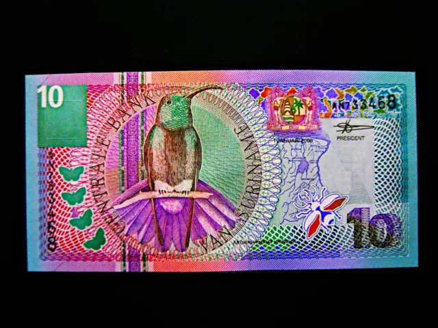 Suriname  10 Gulden  uncirculiert mit welligen Spuren !!