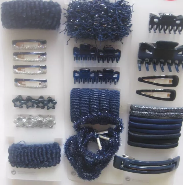 Haarschmuck Set Haarkrebse Haarklammer Zopfgummi Haargummi Blau Silber Glitzer