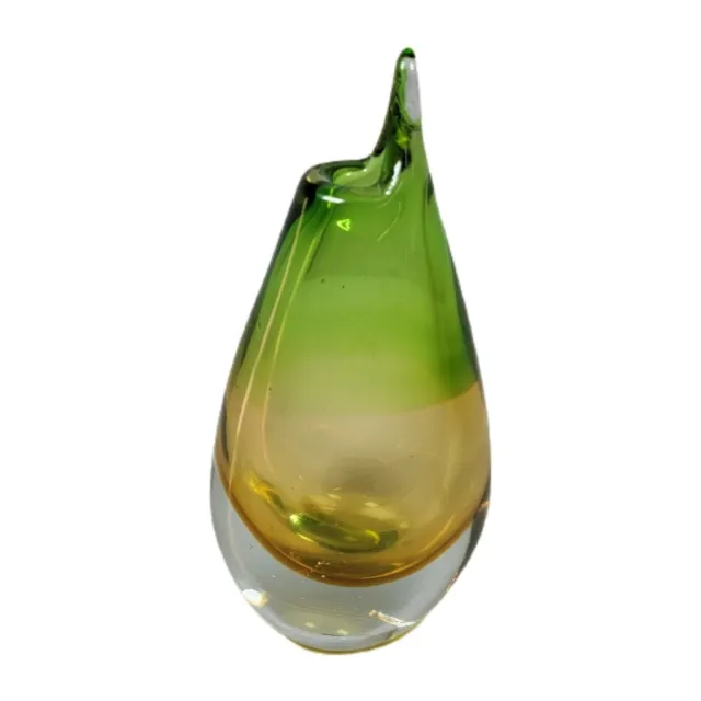 SOMMERSO CENEDESE YELLOW GREEN CLEAR MiD CENTURY ITALiAN ART GLASS SWUNG VASE 10