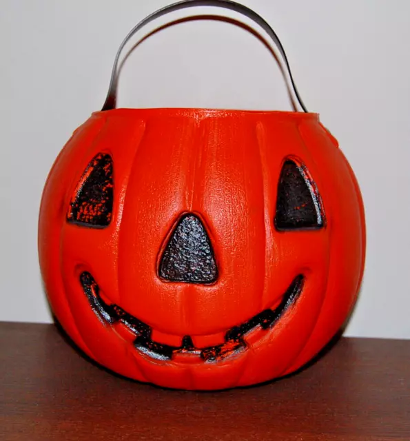 Halloween Blow Mold Jack-o-Lantern Pumpkin Candy Pail Vintage AJ Renzi - L@@K