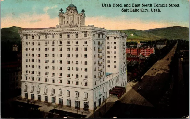 Vtg Salt Lake City UT Utah Hotel Temple Street View 1910s Postcard