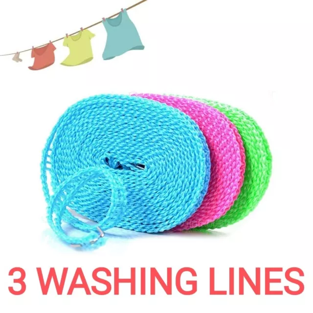 3 Piece Portable Windproof Clothes Washing Line Non-Slip Clothesline Travel Rope