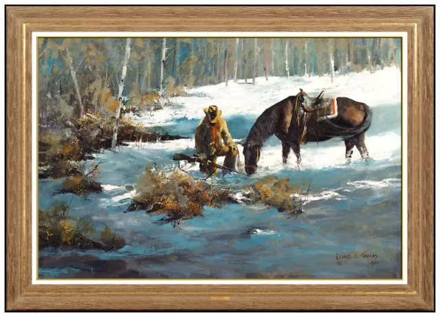 Richard D Thomas Original Ölgemälde auf Brett Western Landschaft Pferd Signiert 2