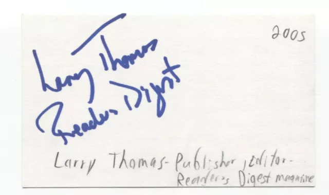 Larry Thomas Signed 3x5 Index Card Autographed Signature Readers Digest Editor