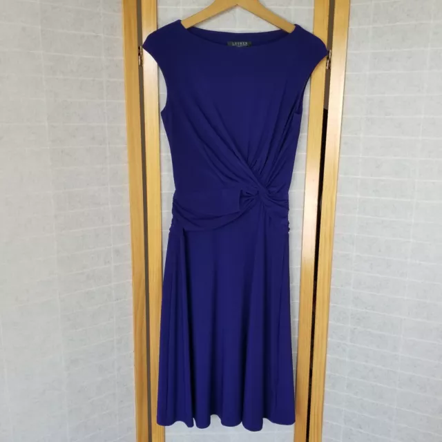 Ralph Lauren Shaping Midi Dress Royal Blue Cap Sleeve Stretch Knit Size 4