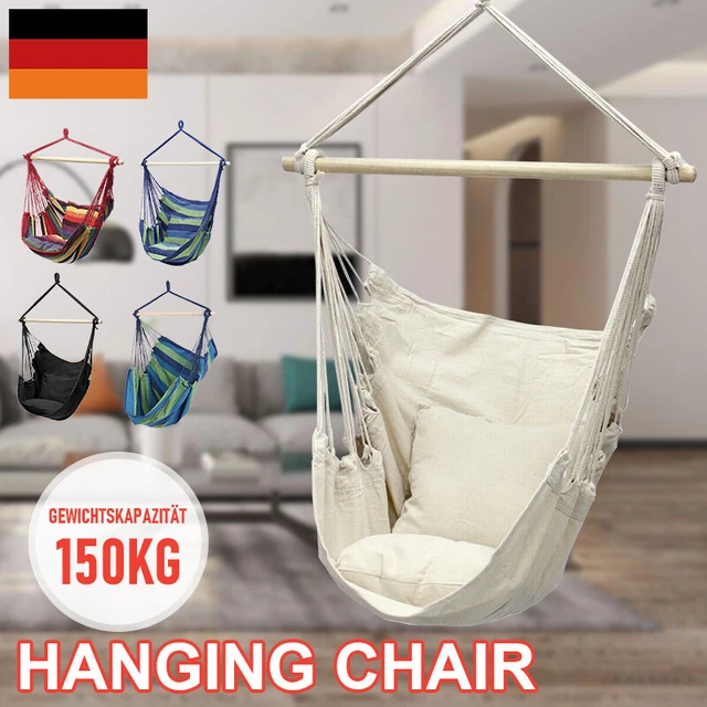 Hängesessel Hängestuhl Hängeschaukel Hängekorb Hängematte mit 2 Kissen Sitz DHL