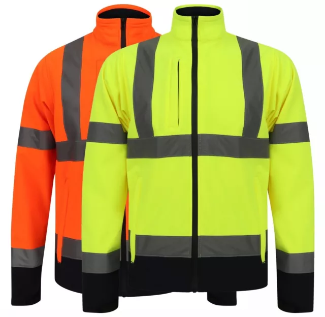 Hi Viz Hi Vis High Visibility Soft Shell Safety Reflective Fleece Zip Jacket