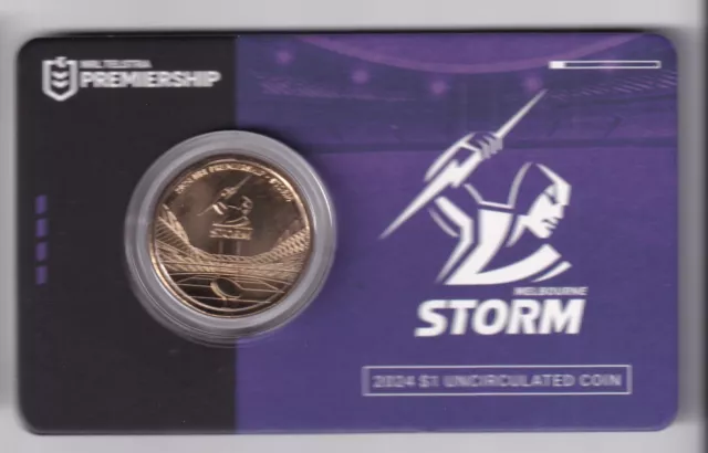 Australian: 2024 $1 Nrl Rugby Melbourne Storm Unc Coin On Card - Scarce