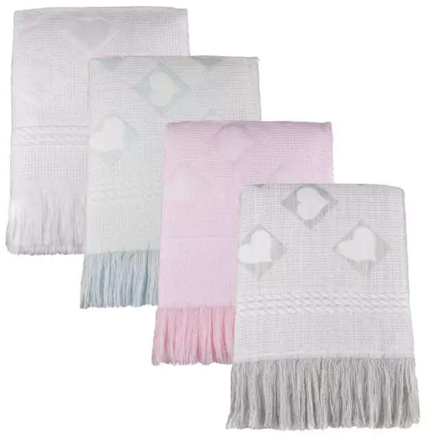 SHAWL baby blanket wrap HEARTS fringed pram