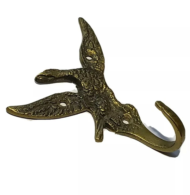 ANTIQUE Vintage Brass EAGLE Coat Hat Clothes HOOK Decor Long Neck