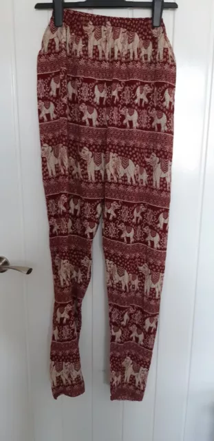 Size 10/12? Burgandy cotton trousers Elephant pattern; Indian/Ethnic?
