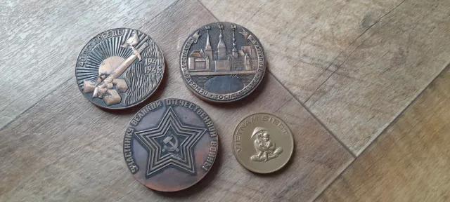 Job Lot Of 4 Big And Heavy Original Soviet/German Memorable Table Medals.   
