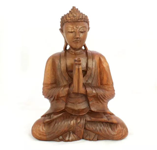 Wooden Buddha Statue Namaskara Mudra Praying 30cm Thai Large Gift Idea CRACKED
