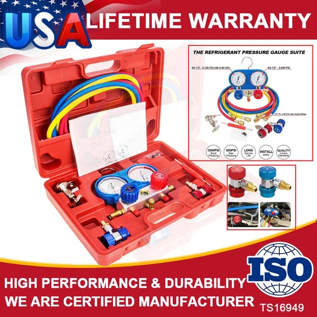 AC AIR CONDITIONER Diagnostic HVAC Manifold Gauge Set Refrigeration Car