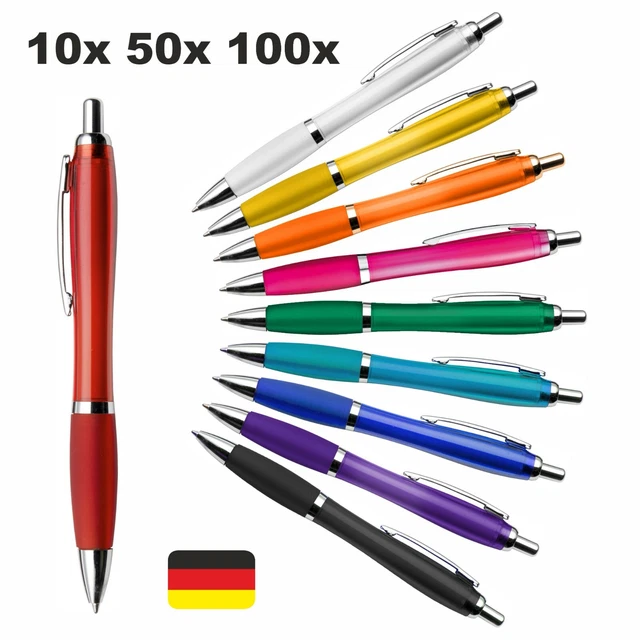 100x Kugelschreiber Mit Gravur – Personalisierte Werbekugelschreiber Mit Emoji-Gravur, Blauer Mine