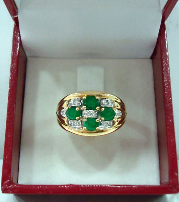 Yellow Gold Ring 18 Carats 750/00 Emeraude and Diamond