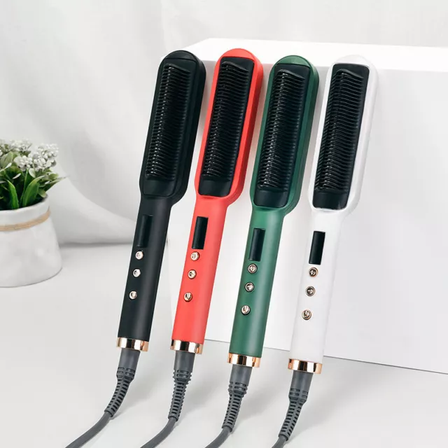 Heated Beard Straightener Brush Multifunctional Hair Comb Curling Men Women AU