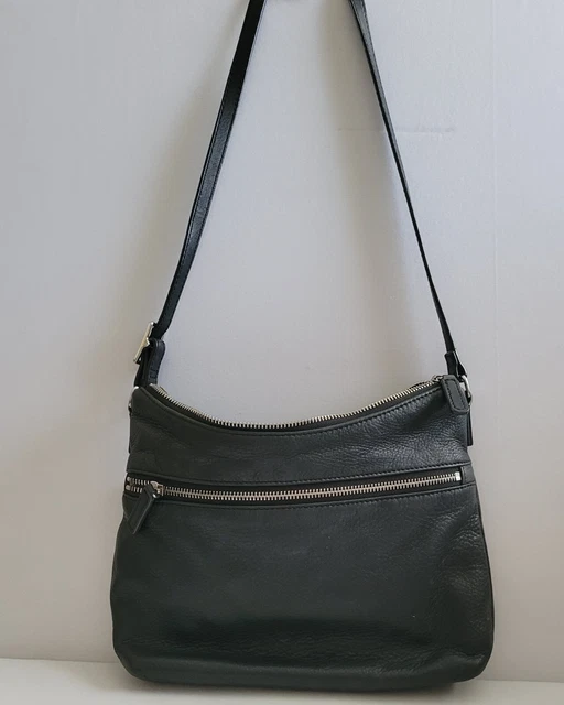 Margot BLACK GENUINE LEATHER ZIP POCKET SHOULDER BAG CROSSBODY